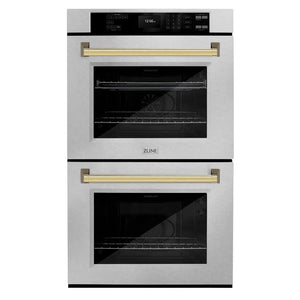 ZLINE Autograph Edition 30 in. Professional True Convection Double Wall Oven with Air Fry and Self Clean in Stainless Steel with Polished Gold Handles (WADZ-30-G) main image.