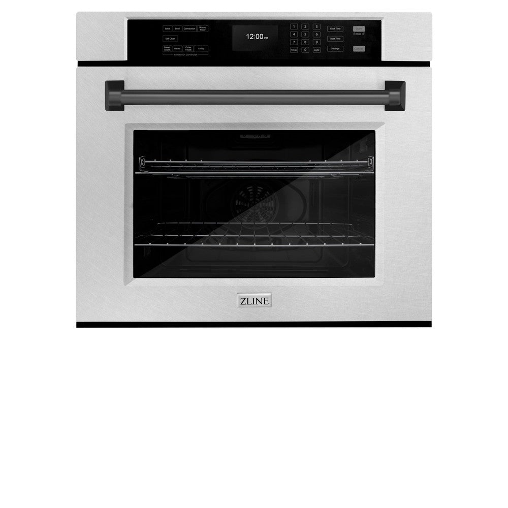 ZLINE Autograph Edition 30 in. Professional True Convection Single Wall Oven with Air Fry and Self Clean in DuraSnow® Stainless Steel with Matte Black Handle (WASSZ-30-MB)