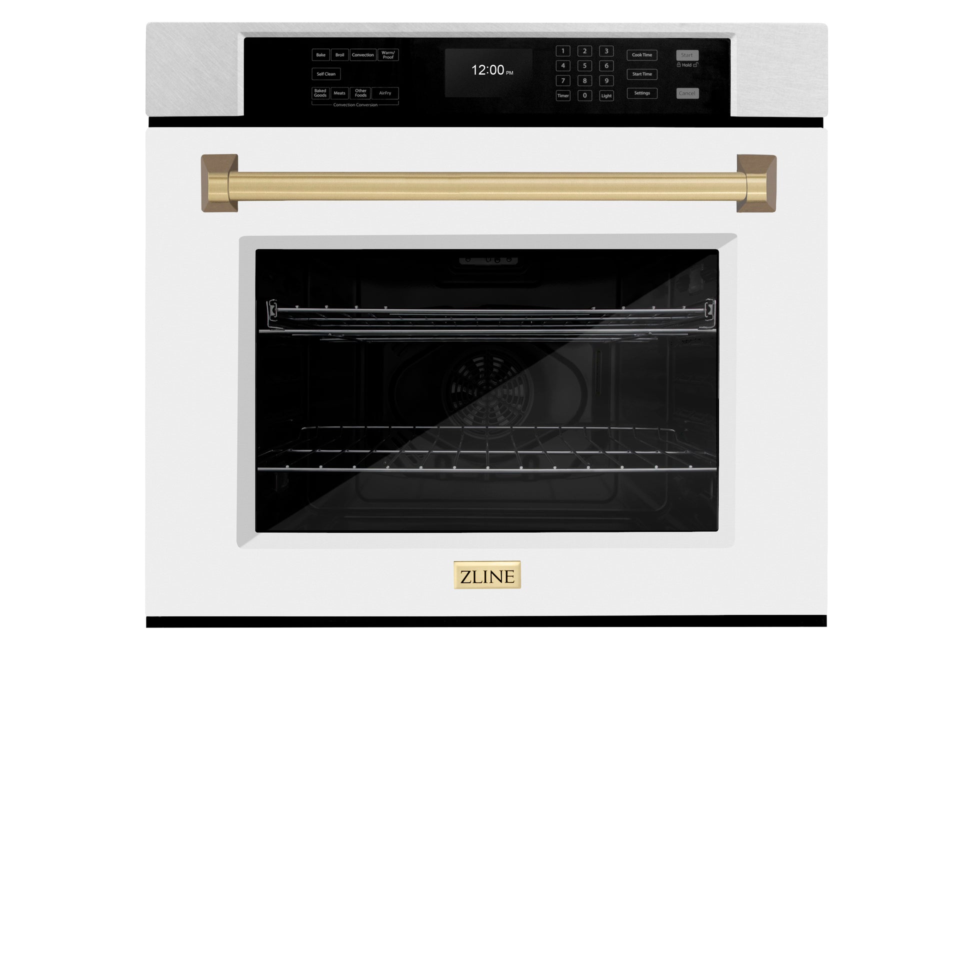 ZLINE Autograph Edition 30 in. Professional True Convection Single Wall Oven with Air Fry and Self Clean in DuraSnow® Stainless Steel with White Matte Door and Champagne Bronze Handle (WASSZ-WM-30-CB)