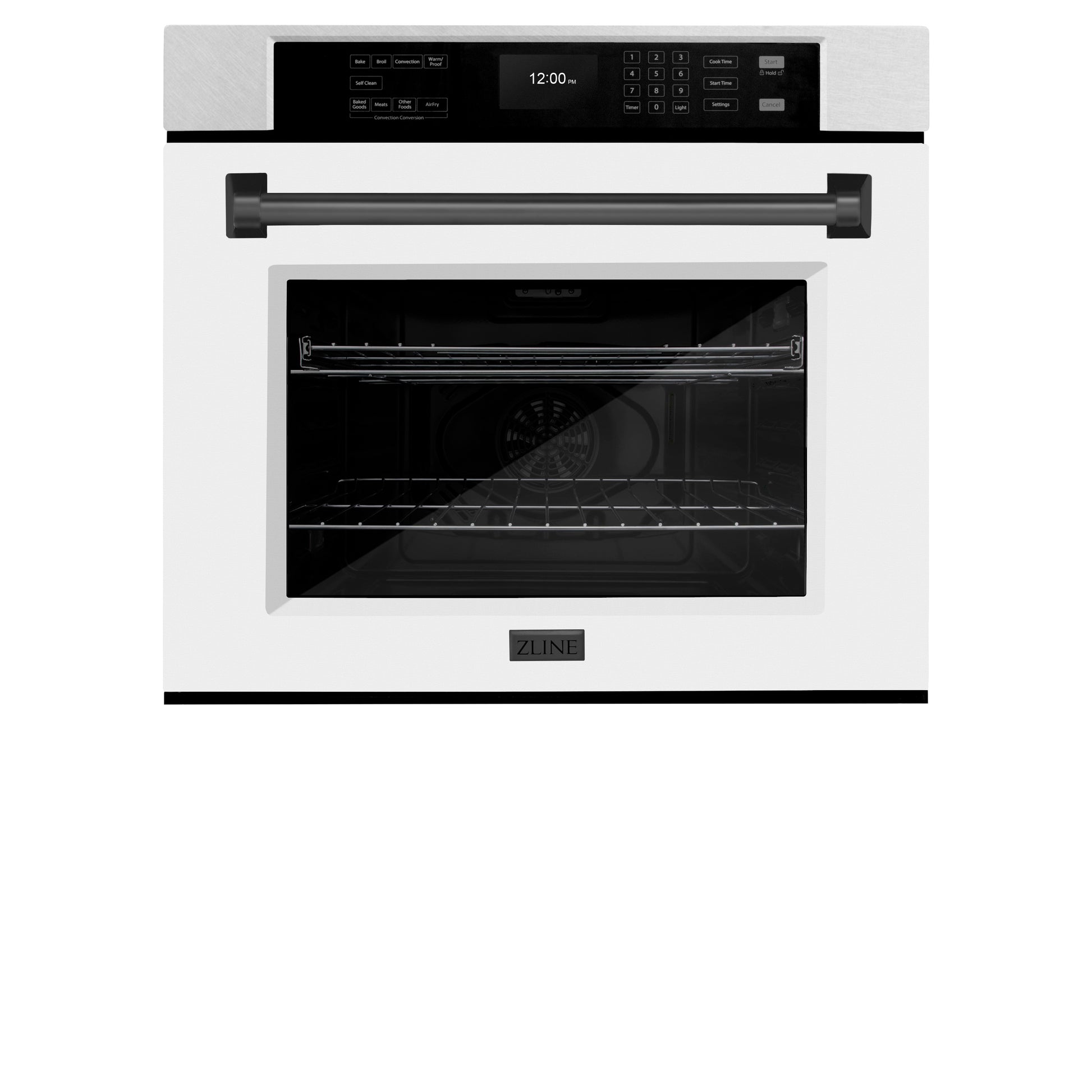 ZLINE Autograph Edition 30 in. Professional True Convection Single Wall Oven with Air Fry and Self Clean in DuraSnow® Stainless Steel with White Matte Door and Matte Black Handle (WASSZ-WM-30-MB)