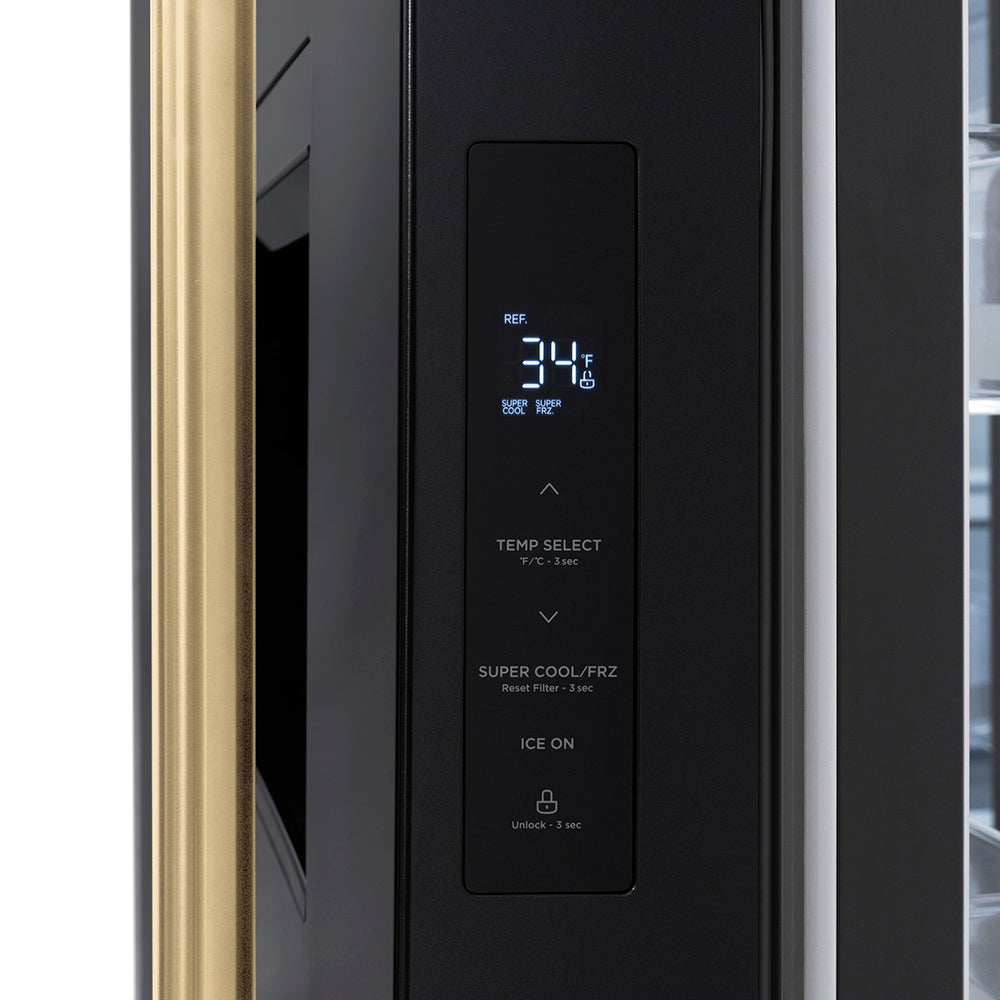 ZLINE Autograph Edition 36 in. 28.9 cu. ft. Standard-Depth French Door External Water Dispenser Refrigerator with Dual Ice Maker in Fingerprint-Resistant Black Stainless Steel and Champagne Bronze Traditional Handles (RSMZ-W-36-BS-CB)