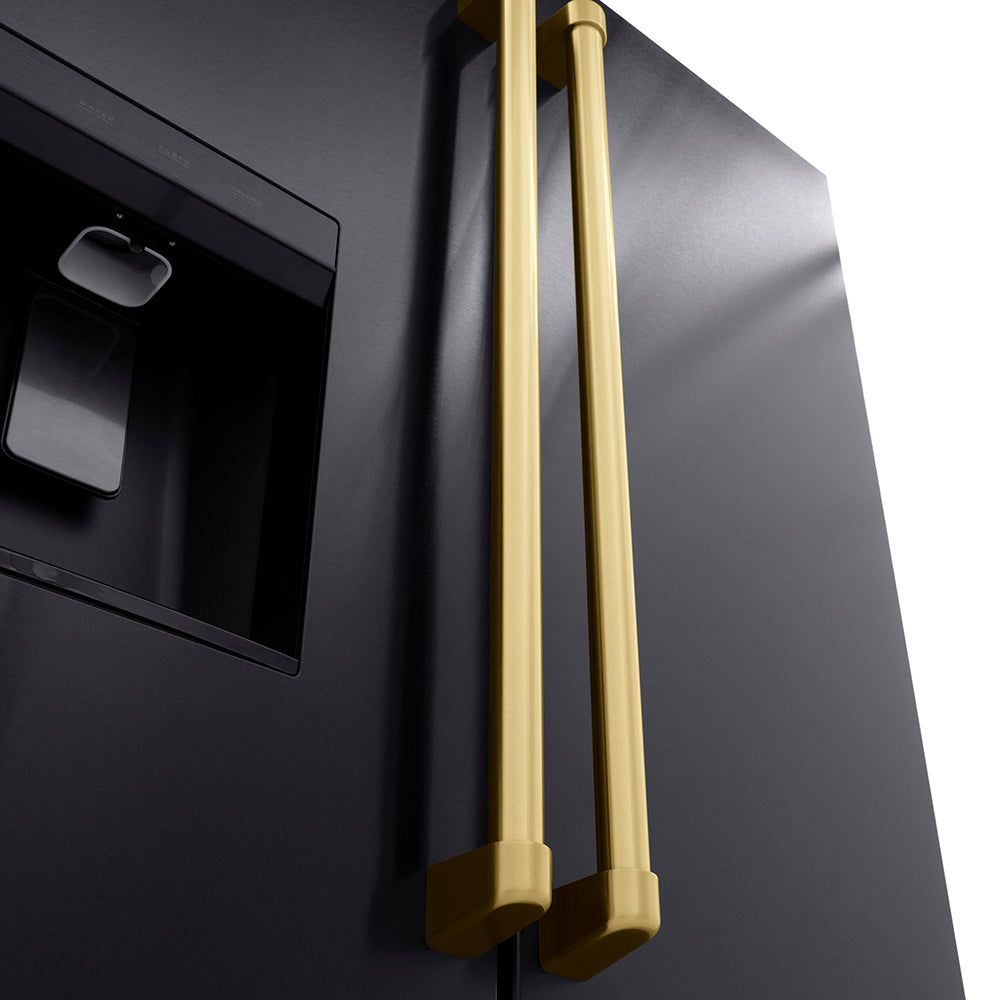 ZLINE Autograph Edition 36 in. 28.9 cu. ft. Standard-Depth French Door External Water Dispenser Refrigerator with Dual Ice Maker in Fingerprint-Resistant Black Stainless Steel and Champagne Bronze Traditional Handles (RSMZ-W-36-BS-CB)