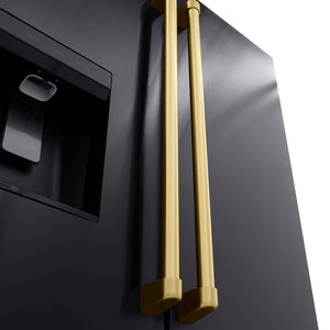 ZLINE Autograph Edition 36 in. 28.9 cu. ft. Standard-Depth French Door External Water Dispenser Refrigerator with Dual Ice Maker in Fingerprint-Resistant Black Stainless Steel and Champagne Bronze Traditional Handles (RSMZ-W-36-BS-CB)
