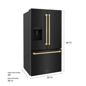 ZLINE Autograph Edition 36 in. 28.9 cu. ft. Standard-Depth French Door External Water Dispenser Refrigerator with Dual Ice Maker in Fingerprint-Resistant Black Stainless Steel and Champagne Bronze Traditional Handles (RSMZ-W-36-BS-CB)