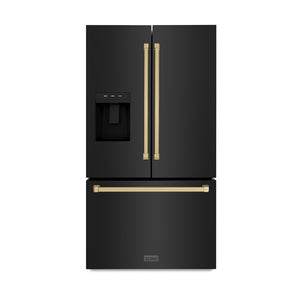 ZLINE Autograph Edition 36 in. 28.9 cu. ft. Standard-Depth French Door External Water Dispenser Refrigerator with Dual Ice Maker in Fingerprint-Resistant Black Stainless Steel and Champagne Bronze Traditional Handles (RSMZ-W-36-BS-CB) main image.