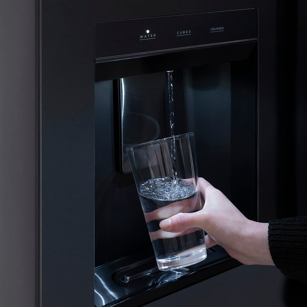 ZLINE Autograph Edition 36 in. 28.9 cu. ft. Standard-Depth French Door External Water Dispenser Refrigerator with Dual Ice Maker in Fingerprint-Resistant Black Stainless Steel and Champagne Bronze Traditional Handles (RSMZ-W-36-BS-CB)