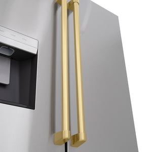 ZLINE Autograph Edition 36 in. 28.9 cu. ft. Standard-Depth French Door External Water Dispenser Refrigerator with Dual Ice Maker in Fingerprint-Resistant Stainless Steel and Champagne Bronze Traditional Handles (RSMZ-W-36-CB)