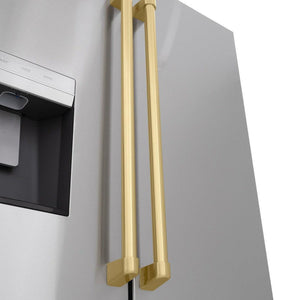 ZLINE Autograph Edition 36 in. 28.9 cu. ft. Standard-Depth French Door External Water Dispenser Refrigerator with Dual Ice Maker in Fingerprint Resistant Stainless Steel and Champagne Bronze Handles (RSMZ-W-36-CB)