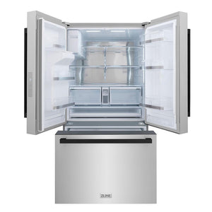 ZLINE Autograph Edition 36 in. 28.9 cu. ft. Standard-Depth French Door External Water Dispenser Refrigerator with Dual Ice Maker in Fingerprint-Resistant Stainless Steel and Matte Black Modern Handles (RSMZ-W-36-FMB)
