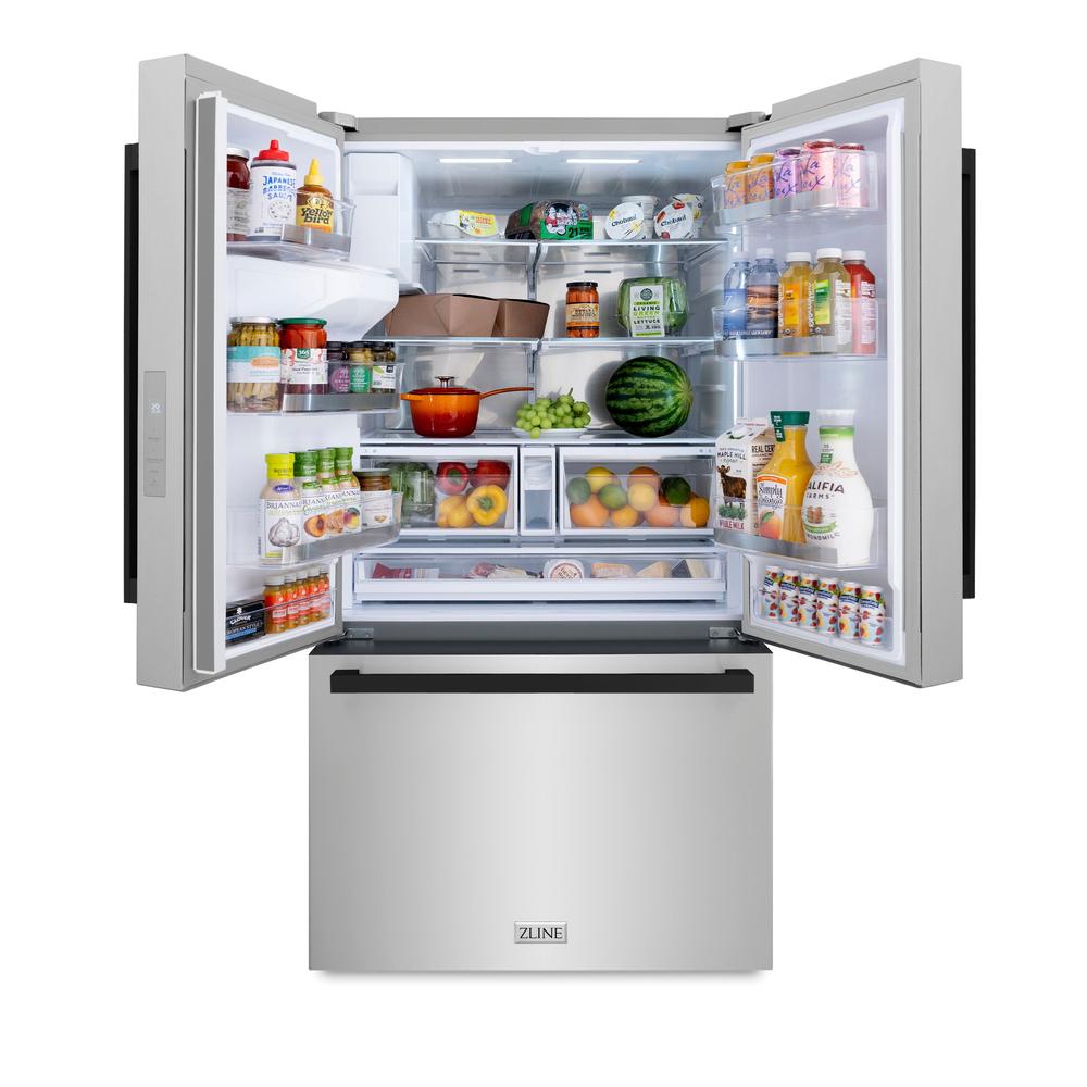 ZLINE Autograph Edition 36 in. 28.9 cu. ft. Standard-Depth French Door External Water Dispenser Refrigerator with Dual Ice Maker in Fingerprint-Resistant Stainless Steel and Matte Black Modern Handles (RSMZ-W-36-FMB)