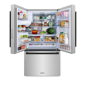 ZLINE Autograph Edition 36 in. 28.9 cu. ft. Standard-Depth French Door External Water Dispenser Refrigerator with Dual Ice Maker in Fingerprint-Resistant Stainless Steel and Matte Black Modern Handles (RSMZ-W-36-FMB)