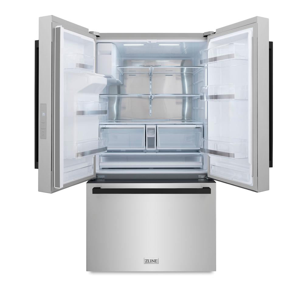 ZLINE Autograph Edition 36 in. 28.9 cu. ft. Standard-Depth French Door External Water Dispenser Refrigerator with Dual Ice Maker in Fingerprint-Resistant Stainless Steel and Matte Black Modern Handles (RSMZ-W-36-FMB)
