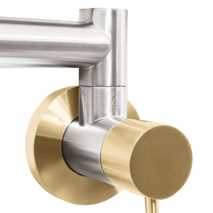 ZLINE Autograph Edition Gemini Pot Filler in Brushed Nickel and Champagne Bronze (GEM-FPF-ZBNCB) handle.