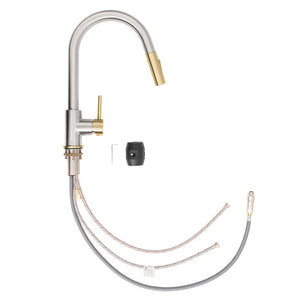 ZLINE Autograph Edition Gemini Pull Down Single Handle Kitchen Faucet in Brushed Nickel and Champagne Bronze (GEM-KF-ZBNCB) side profile.