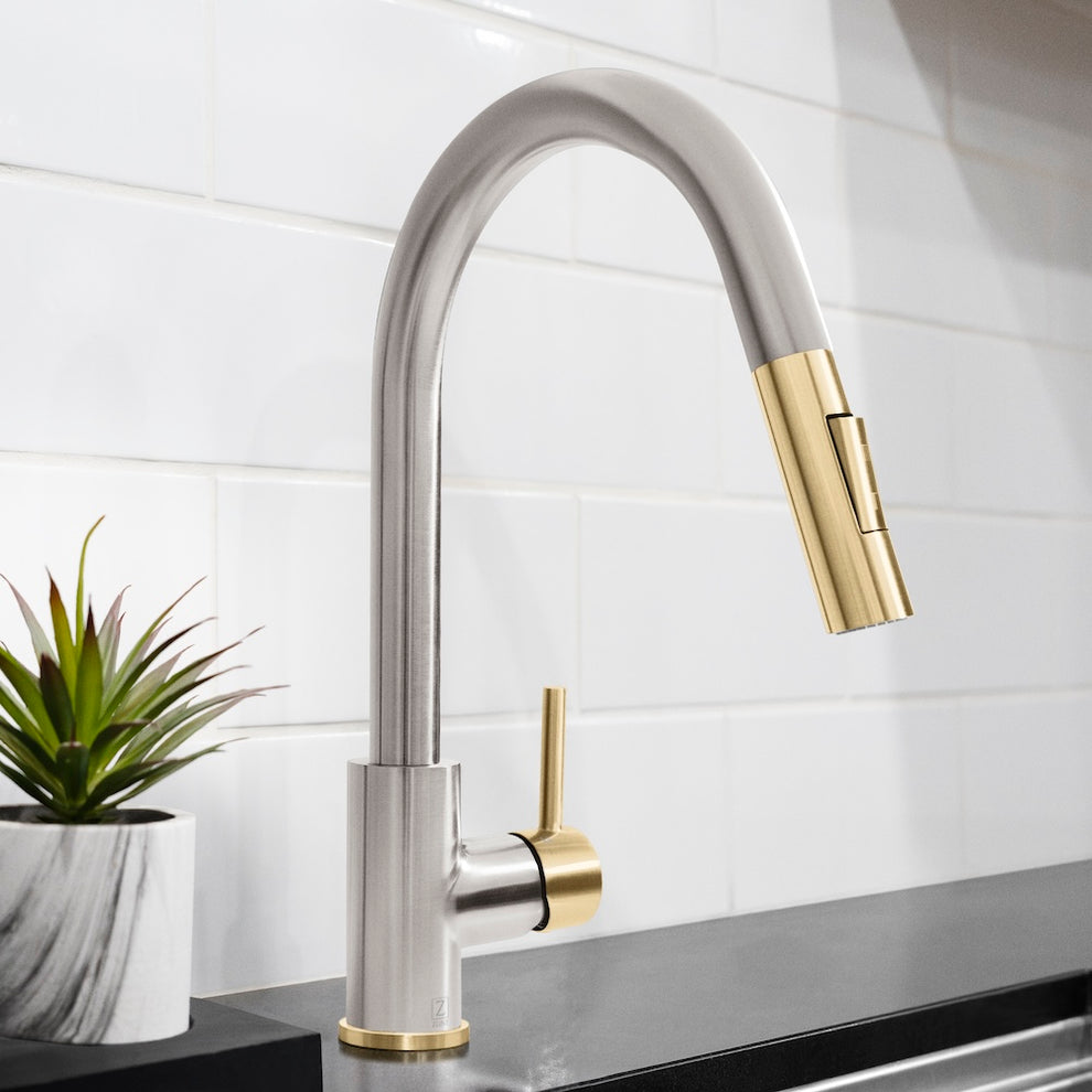 Autograph Edition Gemini Kitchen Faucet in Brushed Nickel/Champagne ...