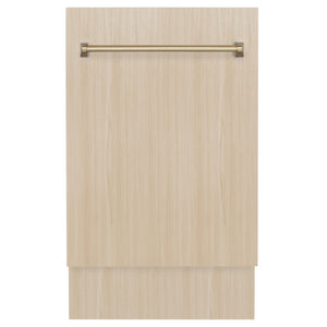 ZLINE Autograph Edition 18 in. Tallac Series 3rd Rack Top Control Dishwasher in Custom Panel Ready with Champagne Bronze Handle, 51dBa (DWVZ-18-CB)