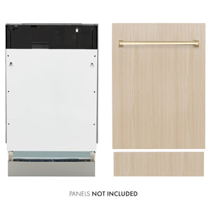 ZLINE Autograph Edition 18 in. Tallac Series 3rd Rack Top Control Dishwasher in Custom Panel Ready with Polished Gold Handle, 51dBa (DWVZ-18-G)
