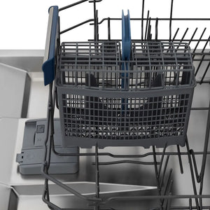 ZLINE Autograph Edition 24 in. Tallac Series 3rd Rack Top Control Built-In Tall Tub Dishwasher in Custom Panel Ready with Polished Gold Handle, 51dBa (DWVZ-24-G) utensil holder.