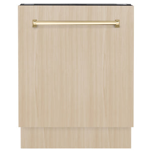 ZLINE Autograph Edition 24 in. Tallac Series 3rd Rack Top Control Built-In Tall Tub Dishwasher in Custom Panel Ready with Polished Gold Handle, 51dBa (DWVZ-24-G)