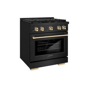 ZLINE Autograph Edition 30 in. 4.2 cu. ft. 4 Burner Gas Range with Convection Gas Oven in Black Stainless Steel and Champagne Bronze Accents (SGRBZ-30-CB)