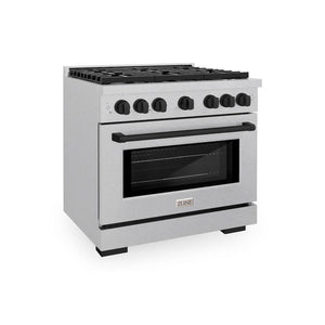 ZLINE Autograph Edition 36 in. 5.2 cu. ft. 6 Burner Paramount Gas Range with Convection Gas Oven in Satin Stainless Steel and Matte Black Accents (SGRSZ-36-MB)