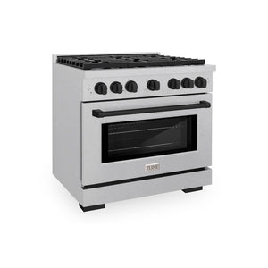 ZLINE Autograph Edition 36 in. 5.2 cu. ft. 6 Burner Gas Range with Convection Gas Oven in DuraSnow® Stainless Steel and Matte Black Accents (SGRSZ-36-MB)-ZLINE Kitchen and Bath
