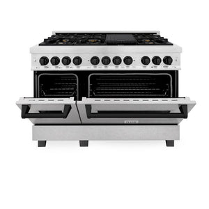 ZLINE Autograph Edition 48 in. 6.0 cu. ft. Legacy Dual Fuel Range with 7 Burner Gas Cooktop and 2 Electric Ovens in Satin Stainless Steel and Matte Black Accents (RASZ-SN-48-MB)