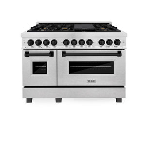 ZLINE Autograph Edition 48 in. 6.0 cu. ft. Legacy Dual Fuel Range with 7 Burner Gas Cooktop and 2 Electric Ovens in Satin Stainless Steel and Matte Black Accents (RASZ-SN-48-MB)