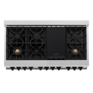 ZLINE Autograph Edition 48 in. 6.0 cu. ft. Legacy Dual Fuel Range with 7 Burner Gas Cooktop and 2 Electric Ovens in Satin Stainless Steel and Matte Black Accents (RASZ-SN-48-MB)