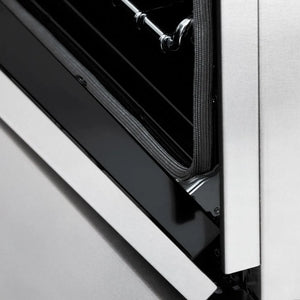 ZLINE Autograph Edition 60 in. 7.4 cu. ft. Legacy Dual Fuel Range with 9 Burner Gas Cooktop and 2 Electric Convection Ovens in Satin Stainless Steel and Champagne Bronze Accents (RASZ-SN-60-CB) detail, StayPut hinge.