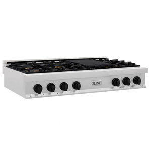 ZLINE Autograph Edition 48 in. Legacy Gas Rangetop with 7 Burners and Porcelain Cooktop in Satin Stainless Steel with Matte Black Accents (RTSZ-48-MB)