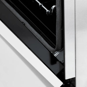 ZLINE Autograph Edition 36 in. 4.6 cu. ft. Legacy Dual Fuel Range with 6 Burner Gas Cooktop and Electric Convection Oven in Satin Stainless Steel with White Matte Door and Champagne Bronze Accents (RASZ-WM-36-CB) detail, StayPut hinge.