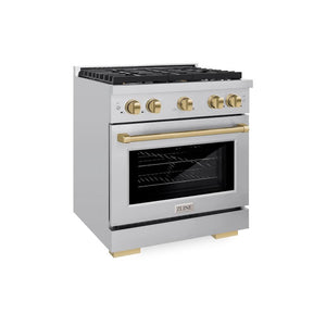 ZLINE Autograph Edition 30 in. 4.2 cu. ft. 4 Burner Gas Range with Convection Gas Oven in Stainless Steel and Champagne Bronze Accents (SGRZ-30-CB)