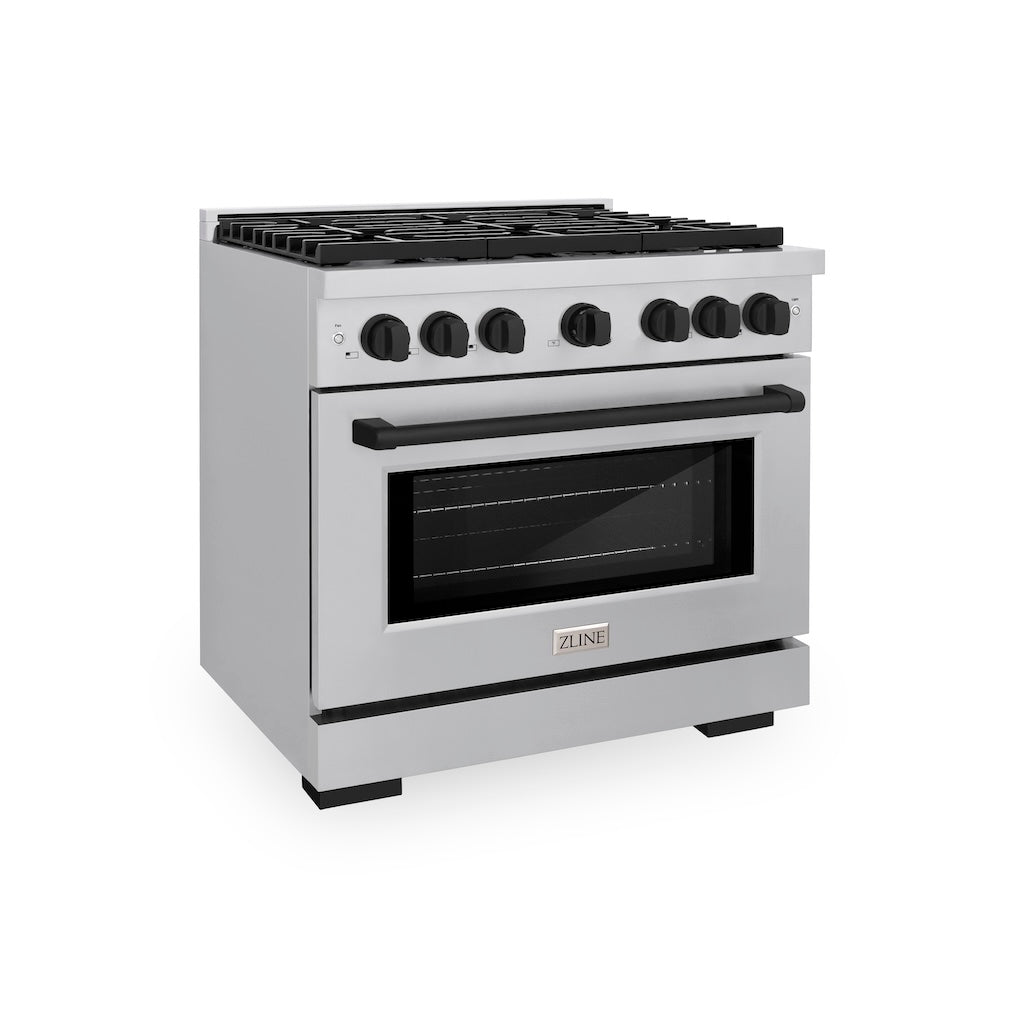 ZLINE Autograph Edition 36 in. 5.2 cu. ft. 6 Burner Gas Range with Convection Gas Oven in Stainless Steel and Matte Black Accents (SGRZ-36-MB)-ZLINE Kitchen and Bath