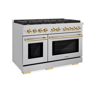 ZLINE Autograph Edition 48 in. 6.7 cu. ft. 8 Burner Double Oven Gas Range in Stainless Steel and Polished Gold Accents (SGRZ-48-G)