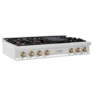 ZLINE Autograph Edition 48 in. Legacy Gas Rangetop with 7 Burners and Porcelain Cooktop in Stainless Steel with Champagne Bronze Accents (RTZ-48-CB)