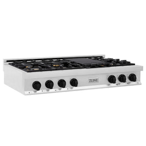 ZLINE Autograph Edition 48 in. Legacy Gas Rangetop with 7 Burners and Porcelain Cooktop in Stainless Steel with Matte Black Accents (RTZ-48-MB) main image.