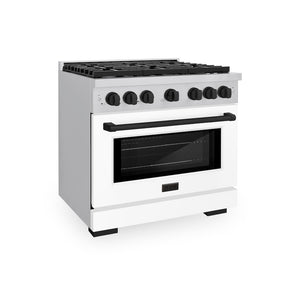 ZLINE Autograph Edition 36 in. 5.2 cu. ft. 6 Burner Gas Range with Convection Gas Oven in Stainless Steel with White Matte Door and Matte Black Accents (SGRZ-WM-36-MB)