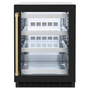 ZLINE Autograph Edition 24 in. Touchstone Dual Zone 44 Bottle Wine Cooler With Black Matte Glass Door And Champagne Bronze Handle (RWDOZ-BLM-24-CB)