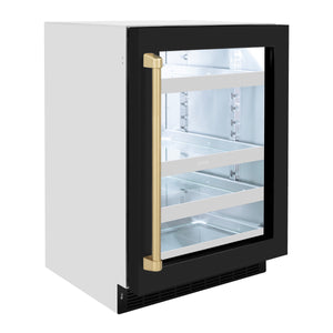 ZLINE Autograph Edition 24 in. Touchstone 151 Can Beverage Fridge With Black Matte Glass Door And Champagne Bronze Handle (RBSOZ-BLM-24-CB)