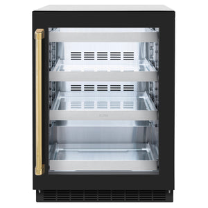 ZLINE Autograph Edition 24 in. Touchstone 151 Can Beverage Fridge With Black Matte Glass Door And Polished Gold Handle (RBSOZ-BLM-24-G)