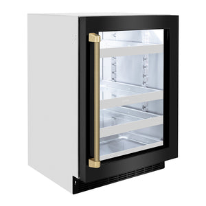ZLINE Autograph Edition 24 in. Touchstone 151 Can Beverage Fridge with Black Stainless Steel Glass Door and Champagne Bronze Helix Handle (RBSOZ-BS-24-KCB) side.