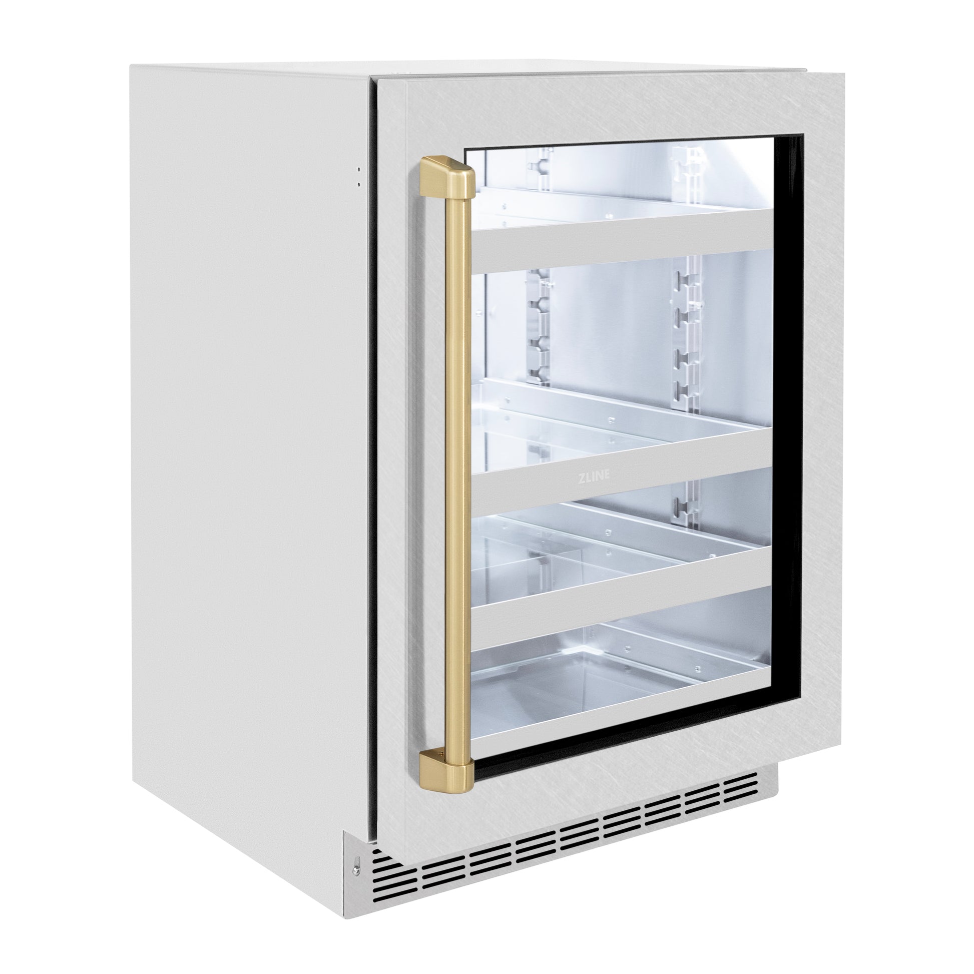 ZLINE Autograph Edition 24 in. Touchstone 151 Can Beverage Fridge With DuraSnow® Stainless Steel Glass Door And Champagne Bronze Handle (RBSOZ-SN-24-CB)