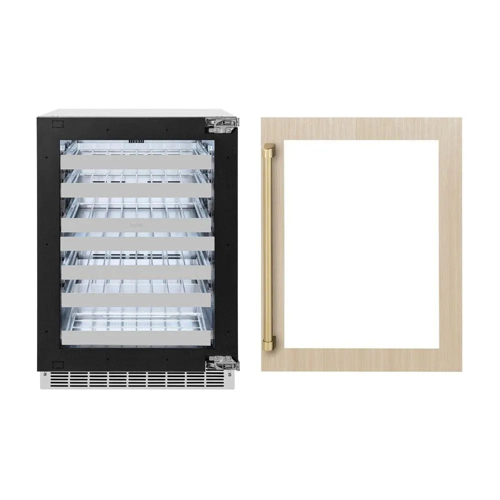 ZLINE Autograph Edition 24 in. Touchstone Dual Zone 44 Bottle Wine Cooler With Panel Ready Glass Door And Champagne Bronze Handle (RWDPOZ-24-CB) main image.