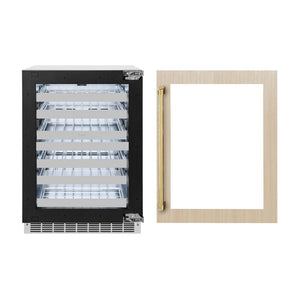 ZLINE Autograph Edition 24 in. Touchstone Dual Zone 44 Bottle Wine Cooler With Panel Ready Glass Door And Polished Gold Handle (RWDPOZ-24-G)