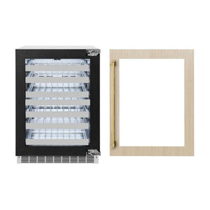 ZLINE Autograph Edition 24 in. Touchstone Dual Zone 44 Bottle Wine Cooler With Panel Ready Glass Door And Polished Gold Handle (RWDPOZ-24-G) main image.