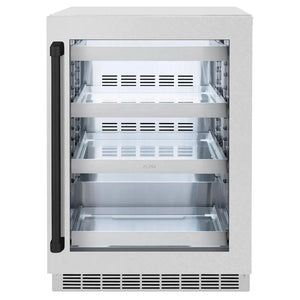 ZLINE Autograph Edition 24 in. Touchstone 151 Can Beverage Fridge With Satin Stainless Steel Glass Door And Matte Black Handle (RBSOZ-SN-24-MB) main image.
