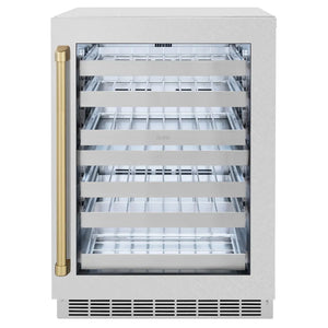 ZLINE Autograph Edition 24 in. Touchstone Dual Zone 44 Bottle Wine Cooler with Satin Stainless Steel Glass Door and Champagne Bronze Handle (RWDOZ-SN-24-CB) main image.