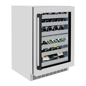 ZLINE Autograph Edition 24 in. Touchstone Dual Zone 44 Bottle Wine Cooler with Satin Stainless Steel Glass Door and Matte Black Handle (RWDOZ-SN-24-MB)