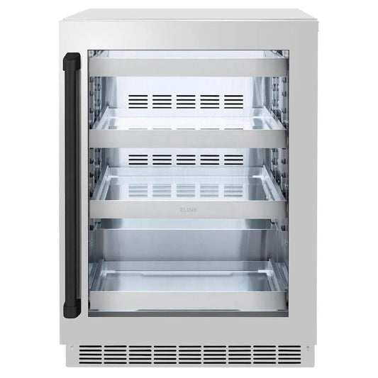 ZLINE Autograph Edition 24 in. Touchstone 151 Can Beverage Fridge With Stainless Steel Glass Door And Matte Black Handle (RBSOZ-GS-24-MB) main image.
